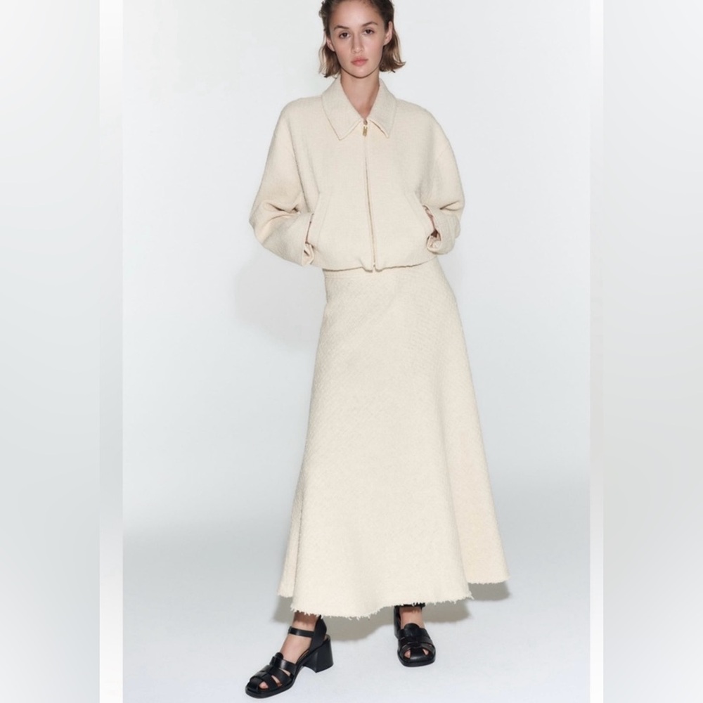 Zara Textured Weave Long Skirt and matching bomber Jacket Set